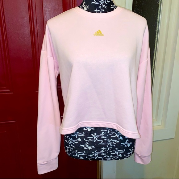 Adidas PRIMEGREEN Cropped Sweatshirt Pink Gold 3 stripes sleeves - Picture 1 of 9